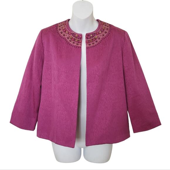 ALFRED DUNNER Purple Pink Beaded Bejeweled Collar Open Front Blazer Jacket 6P - Picture 1 of 13